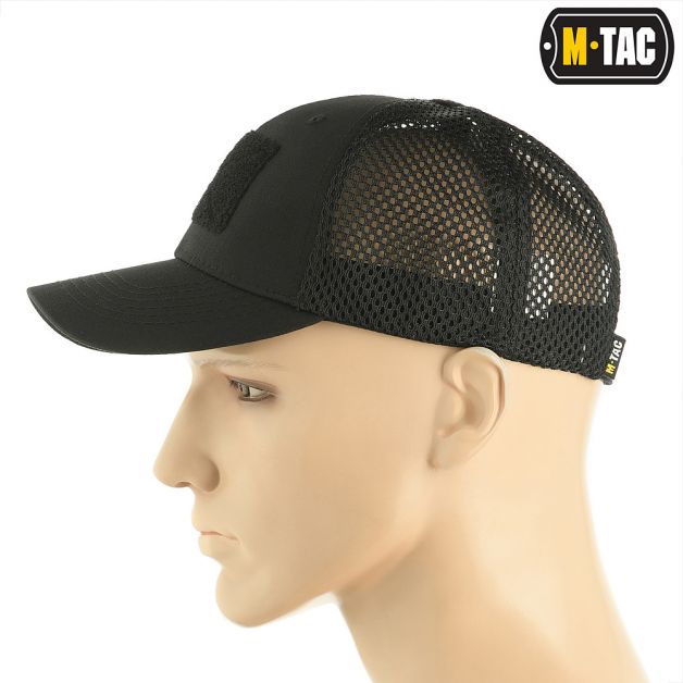 M-Tac бейсболка с липучкой и сеткой Flex рип-стоп Black