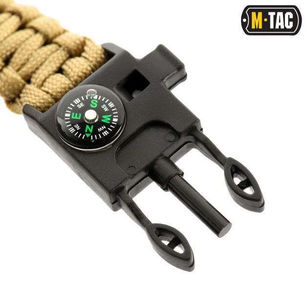 M-Tac браслет паракорд з висікачем іскор, компасом і свистком Tan