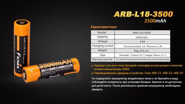 Fenix АКБ 18650 3500 mAh Li-ion