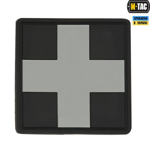 M-Tac нашивка Medic Cross Square ПВХ чорний/сірий