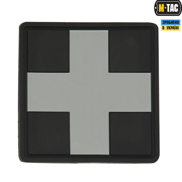 M-Tac нашивка Medic Cross Square ПВХ черный/серый