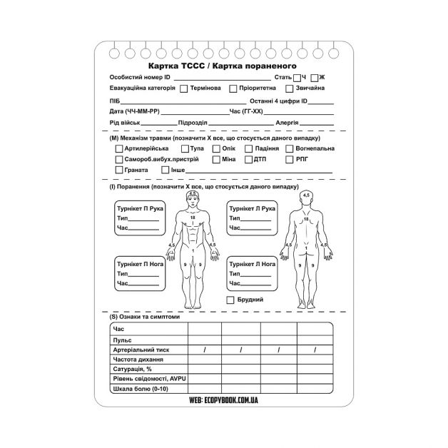 Ecopybook Tactical набір карток пораненого 10 шт.
