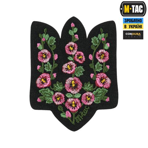 M-Tac нашивка Тризуб рожеві Мальви (вишивка) Black